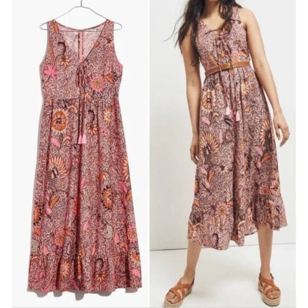 Madewell Lace-Up Ruffle-Hem Midi Dress in Bali Blooms